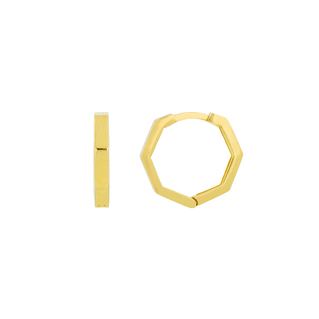 14K Yellow Gold Hexagon Huggie Earrings