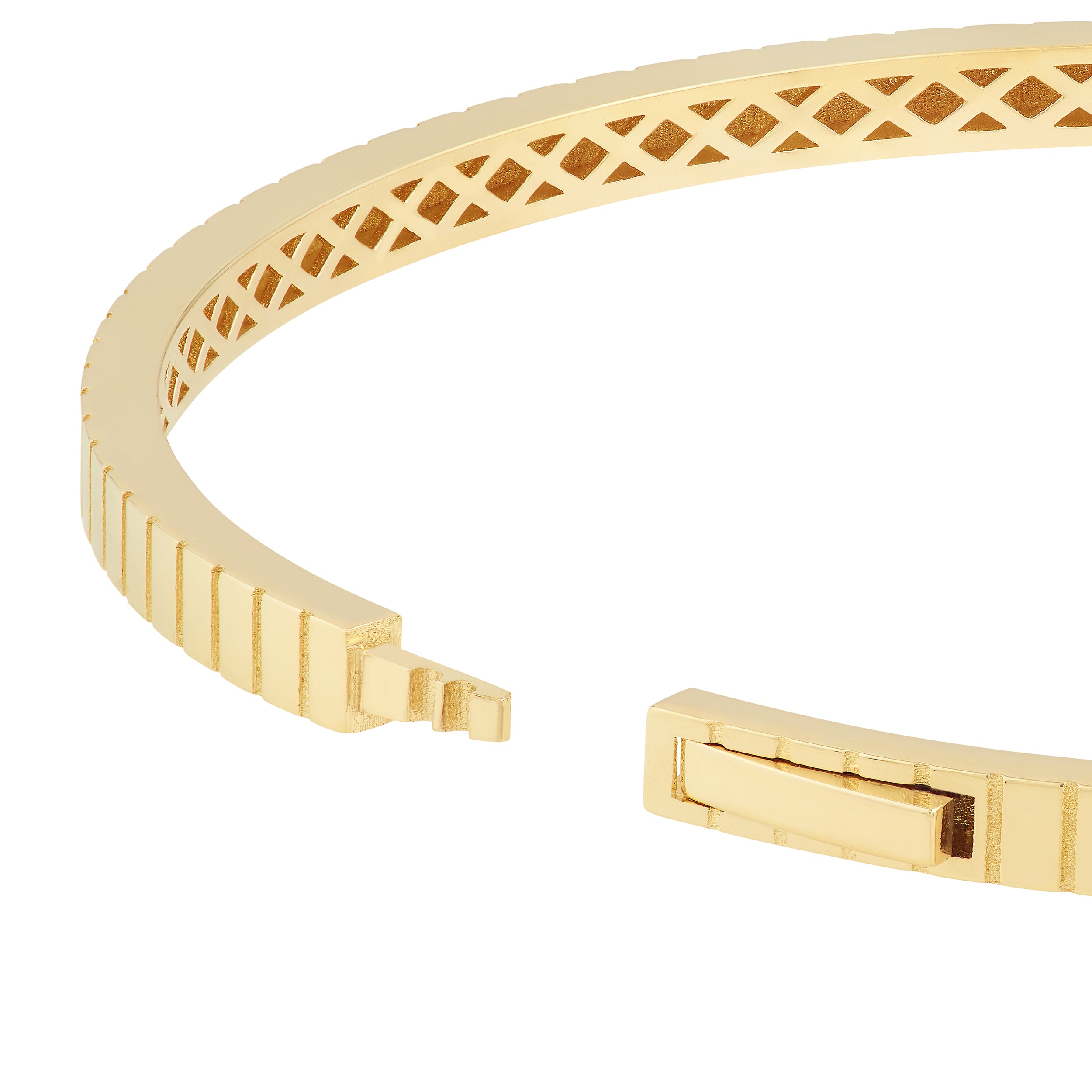 14K Yellow Gold Fluted Hinge Weave Bangle