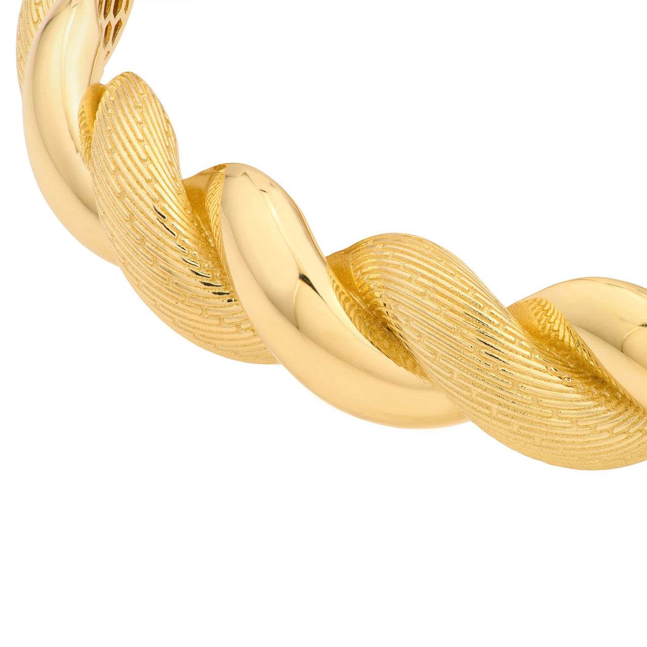 14K Yellow Gold Textured & Polished Twist Bangle