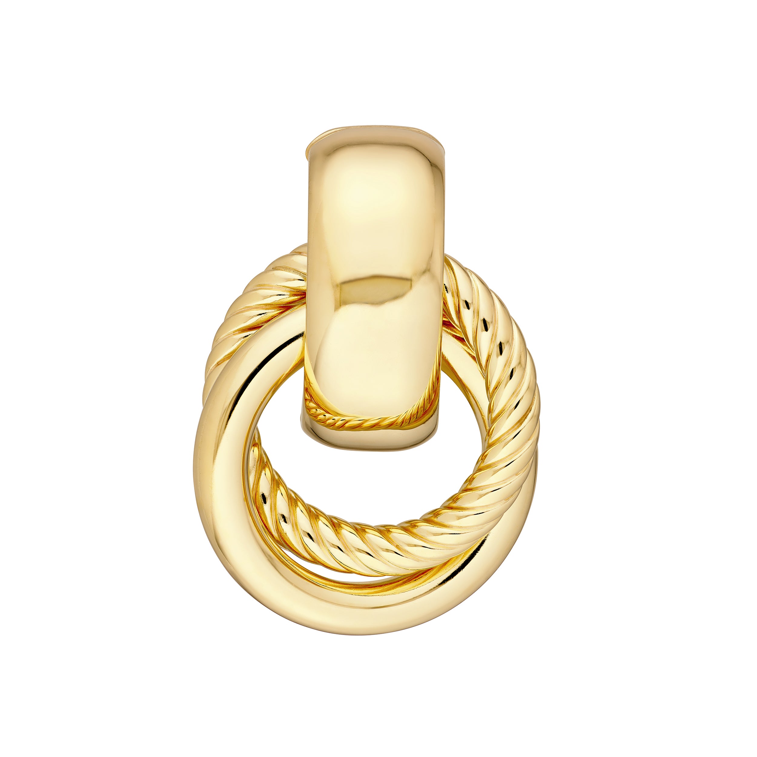 14K Yellow Gold Polished & Textured Door Knocker Earrings