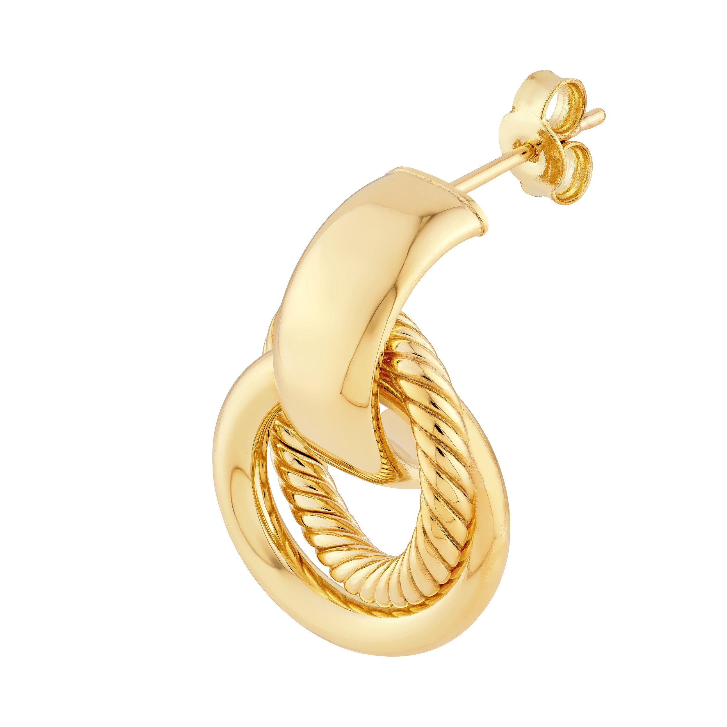 14K Yellow Gold Polished & Textured Door Knocker Earrings