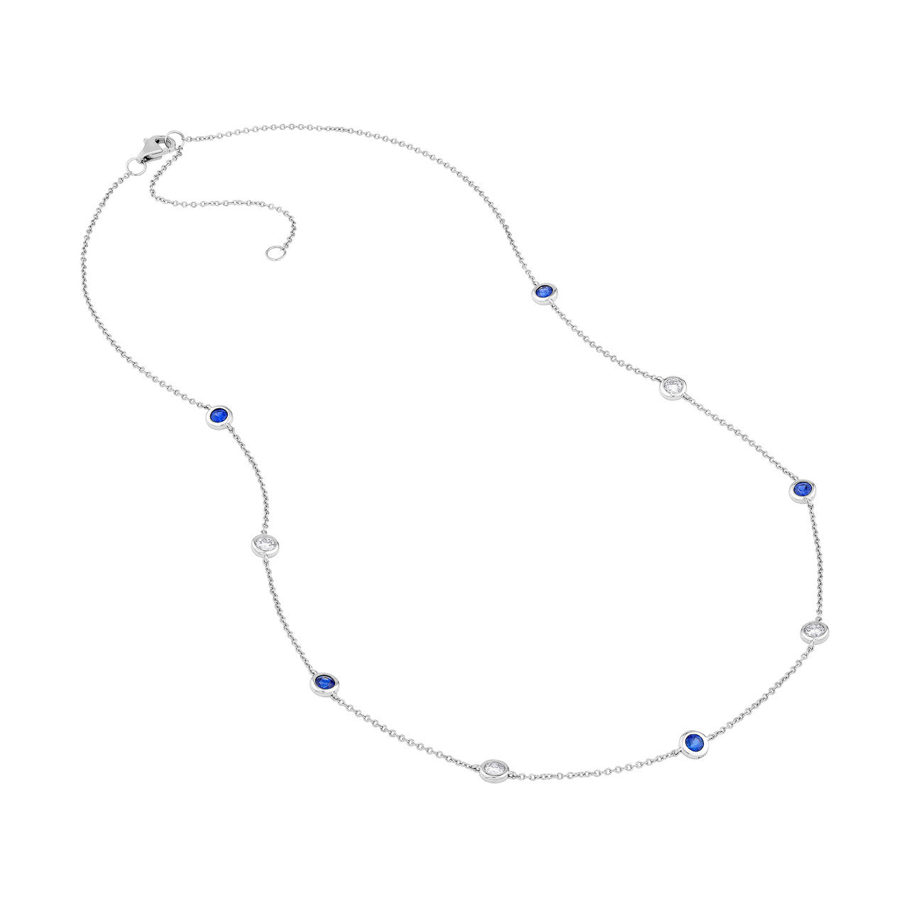 .75ctw Sapphire & Diamond Bezel Station 14K White Gold Necklace