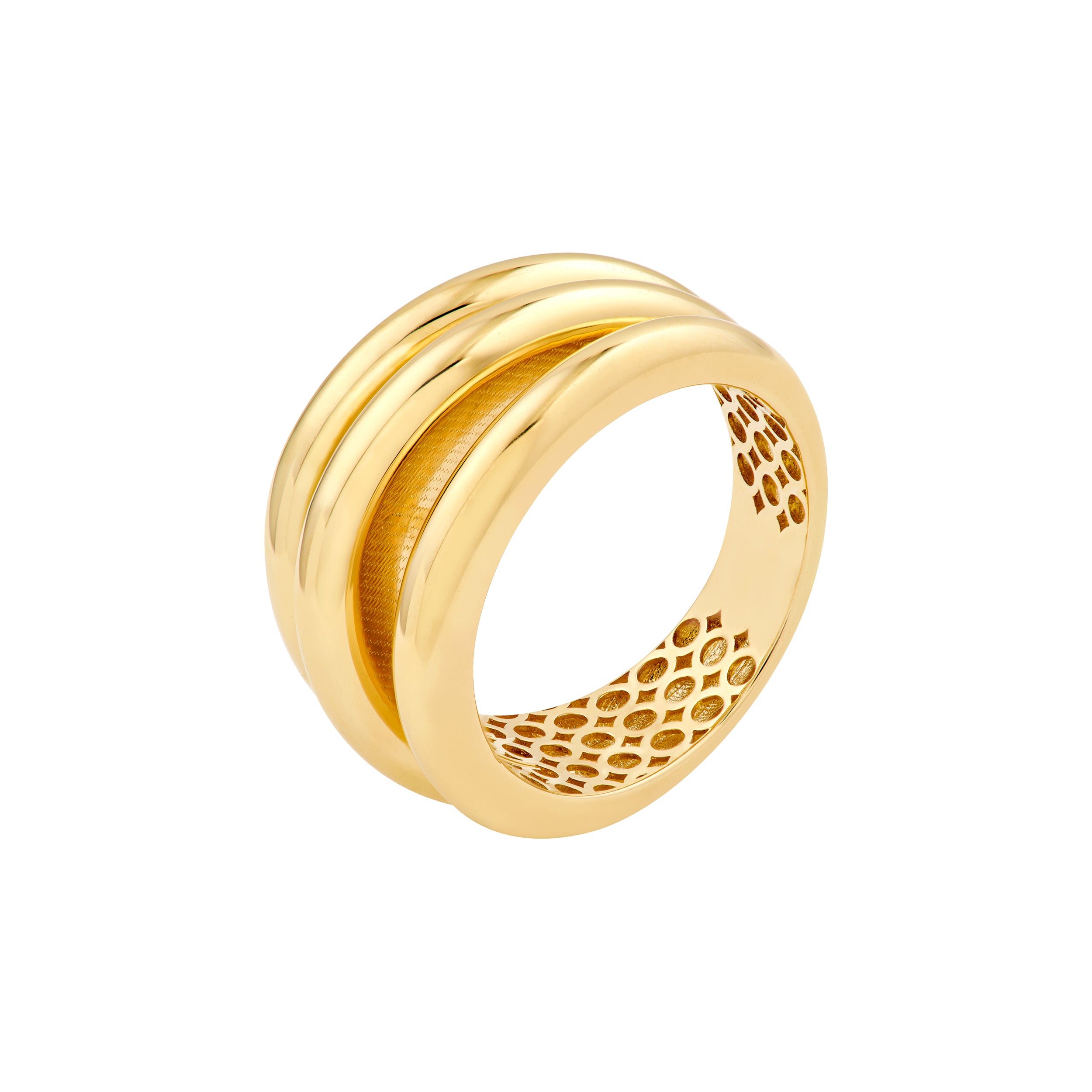 14K Yellow Gold 3 Row Cuff Ring