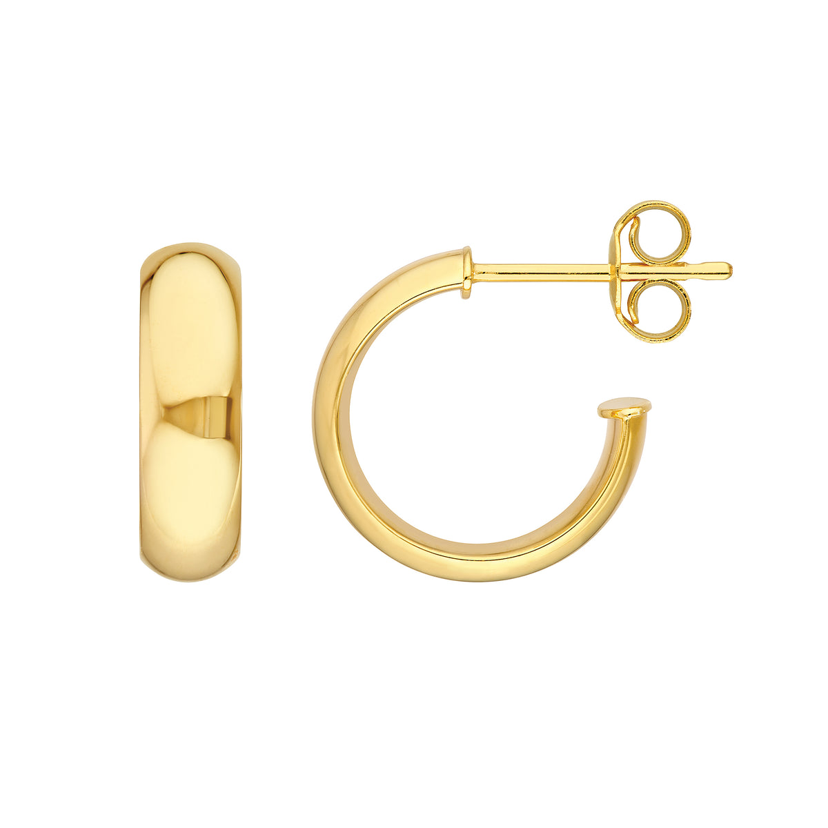14K Yellow Gold 10mm D-Tube Open Hoop Earrings