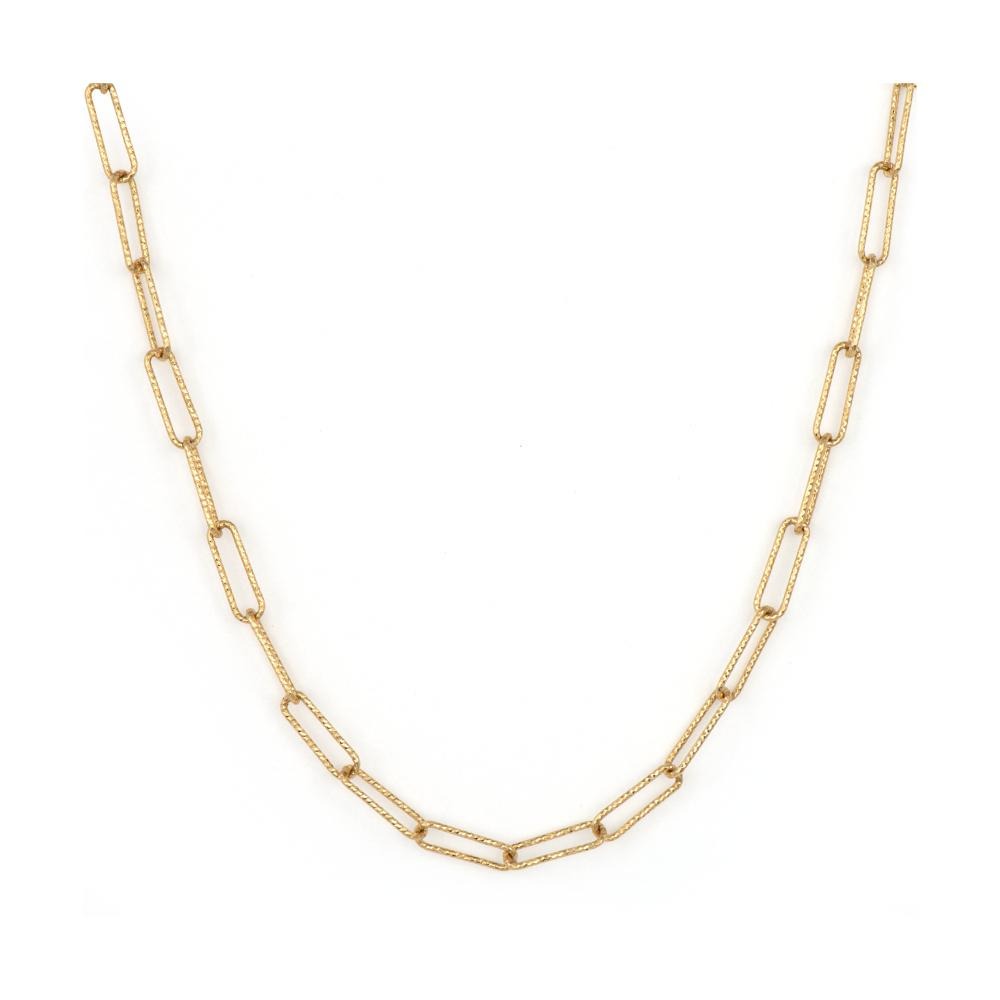 14K Yellow Gold Diamond Cut Paperclip Chain Necklace
