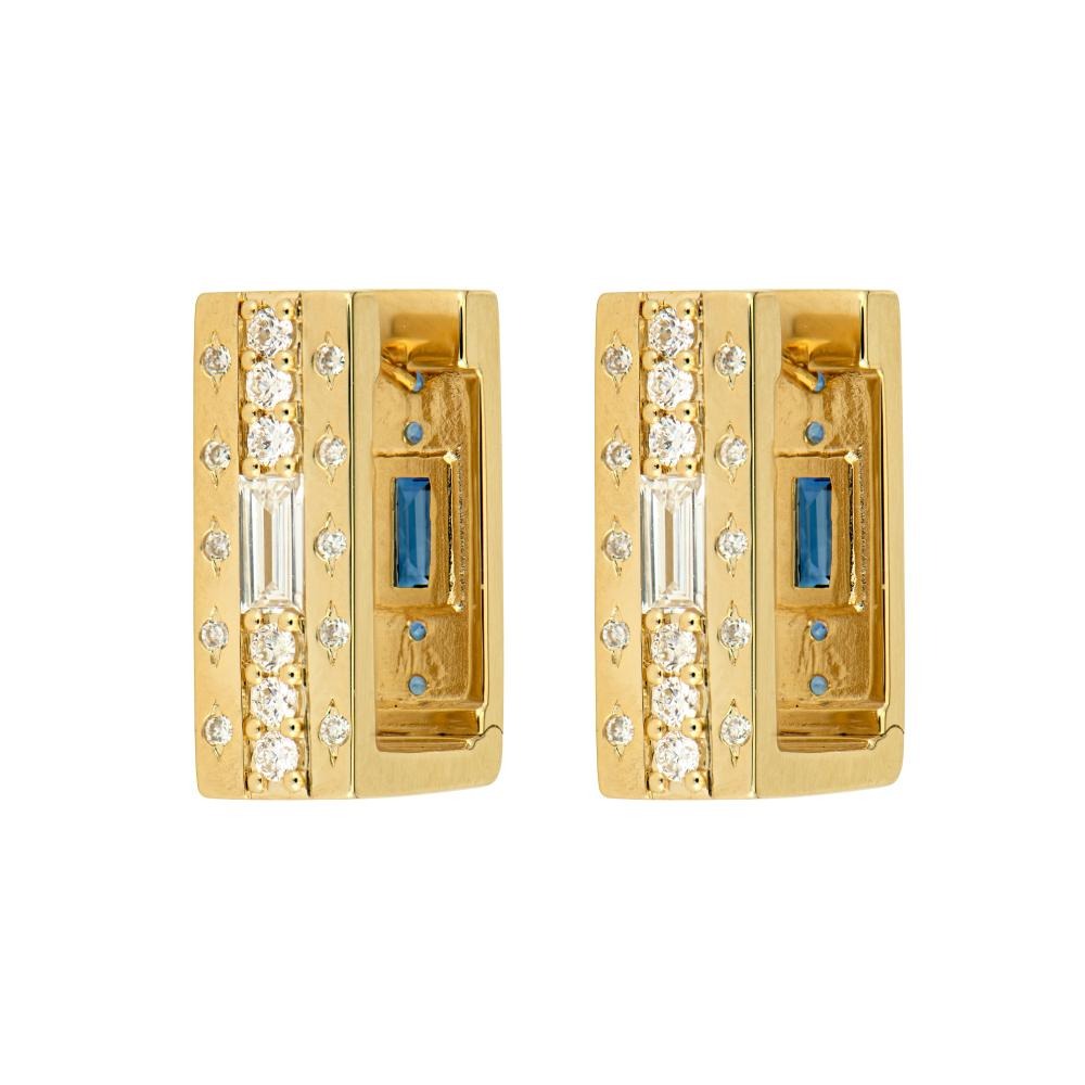 Sapphire & Diamond 14K Gold Wide Rectangular Hoop Earrings