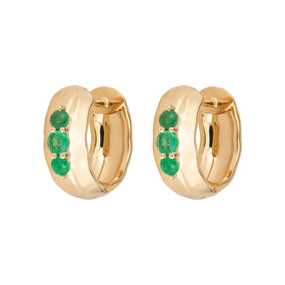 Emerald & Diamond 14K Gold Chubby Hoop Earrings