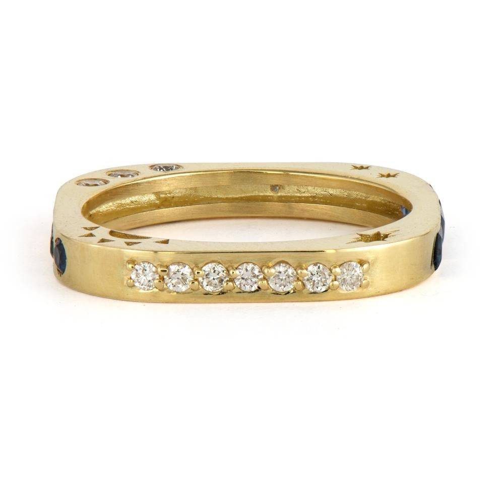 Multi-Stone Square Engraved Love 14K Gold Band