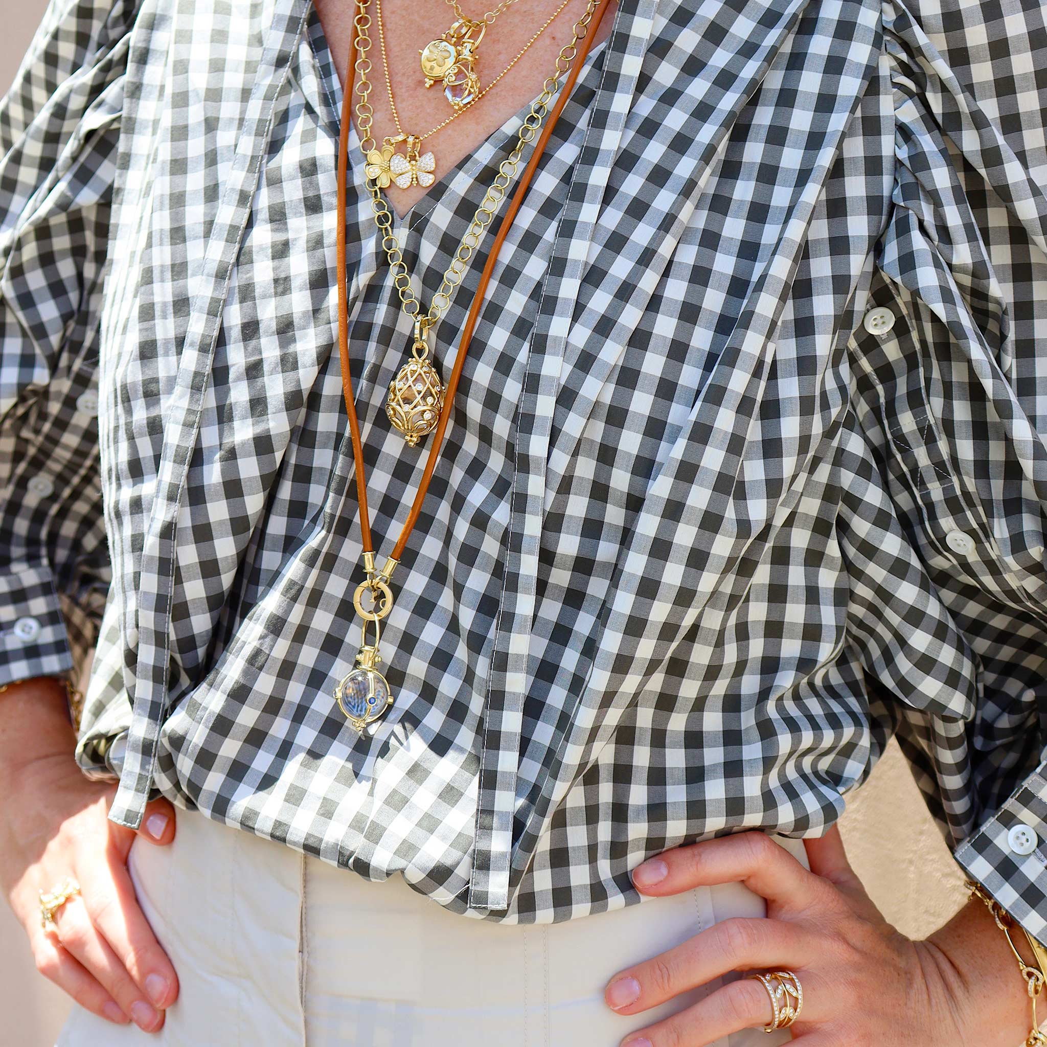 Temple St. Clair Open Bale Natural Leather Cord, Temple St. Clair Sapphire Round Rock Crystal Amulet