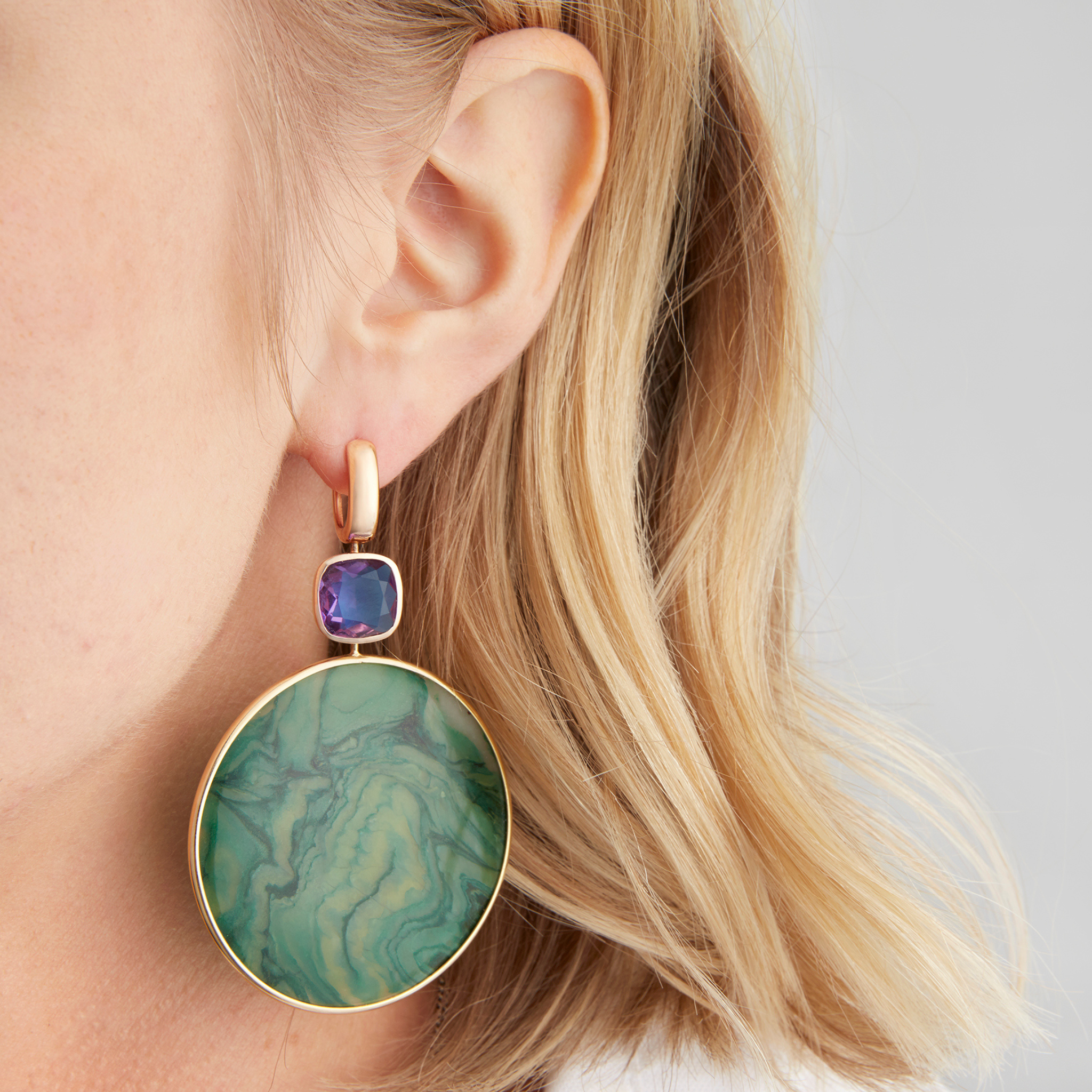 Marla Aaron 18K Amethyst Cushion Lozenge Earring Charms