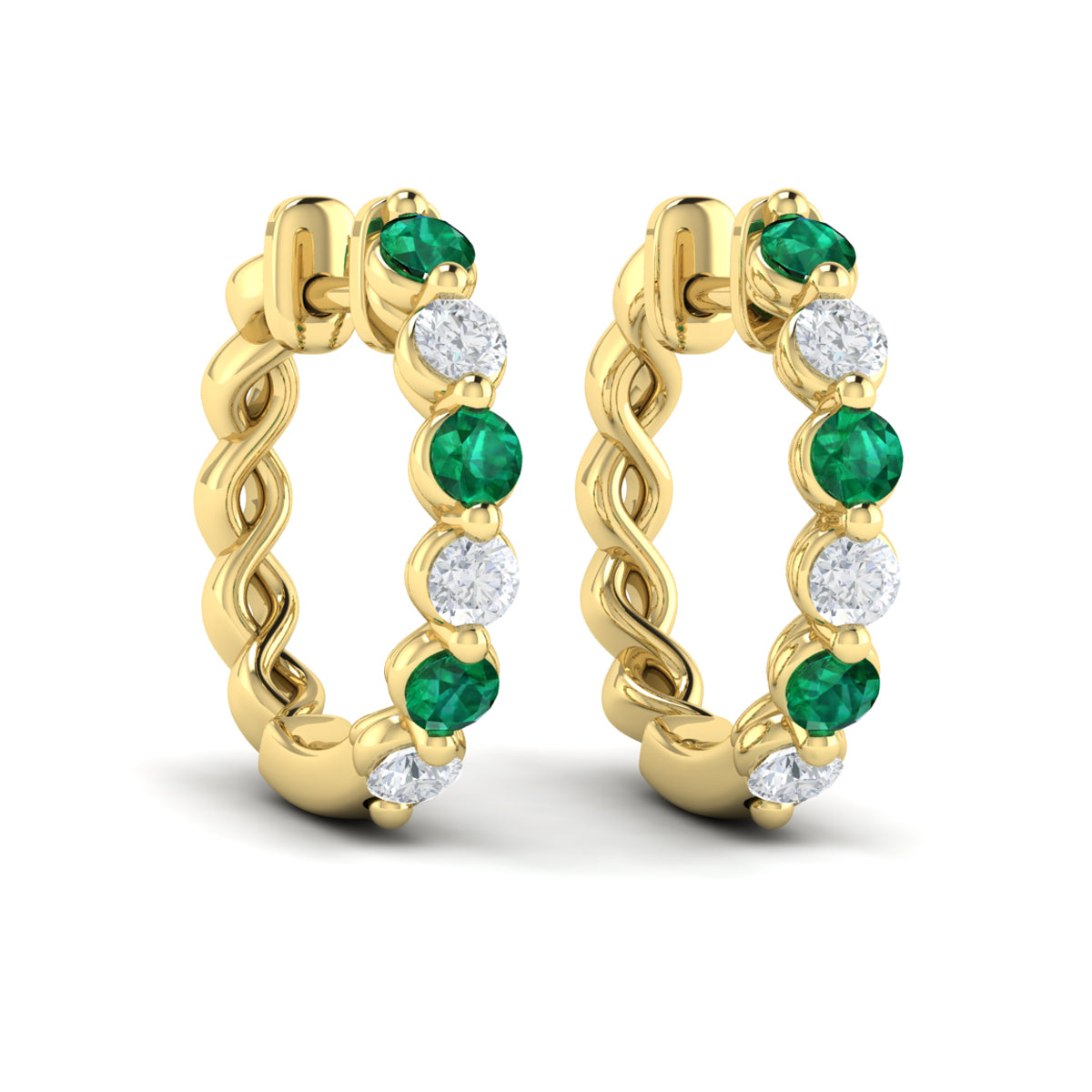 Emerald & Diamond 14K Yellow Gold Hoop Earrings