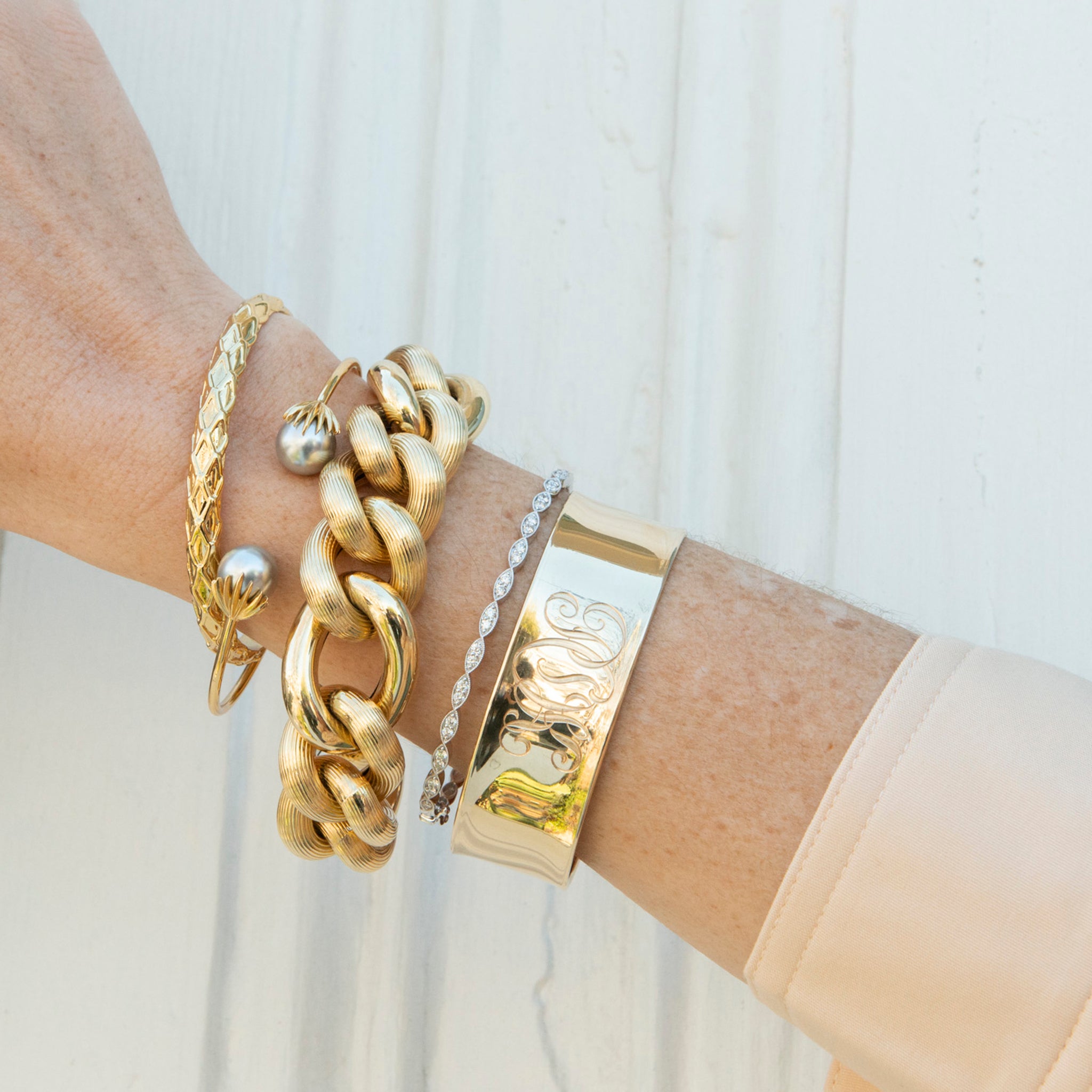 Diamond 14K White Gold Milgrain Marquise Bangle