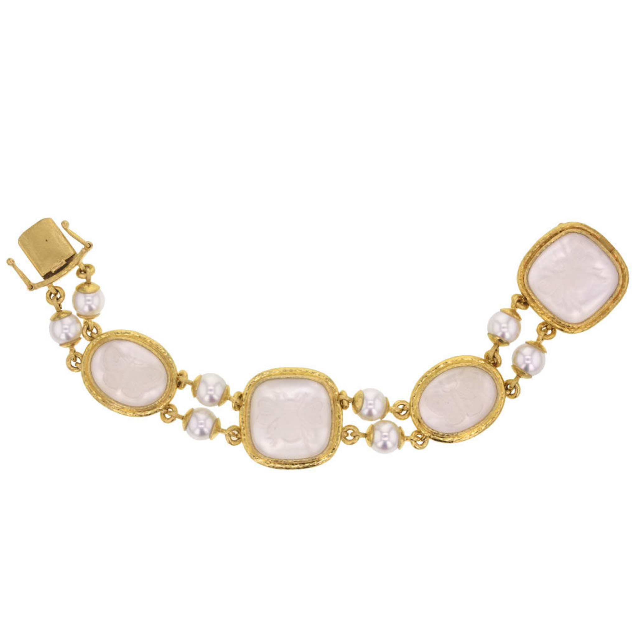Elizabeth Locke “Bee & Moth” Rock Crystal Intaglio & Pearl Bracelet
