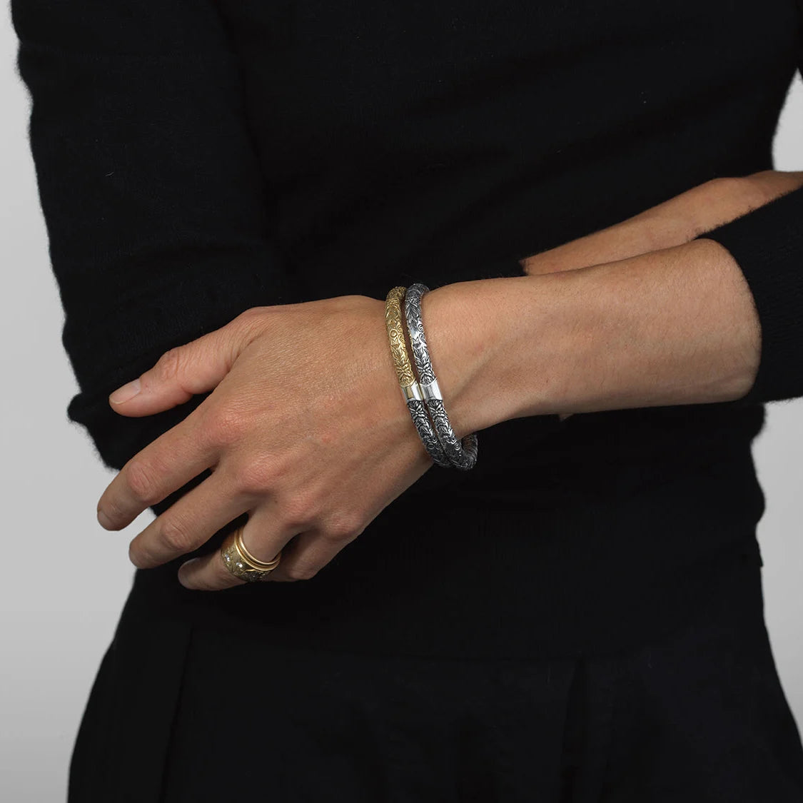 Marla Aaron Silver Embossed Hinged Cuffling Bangle