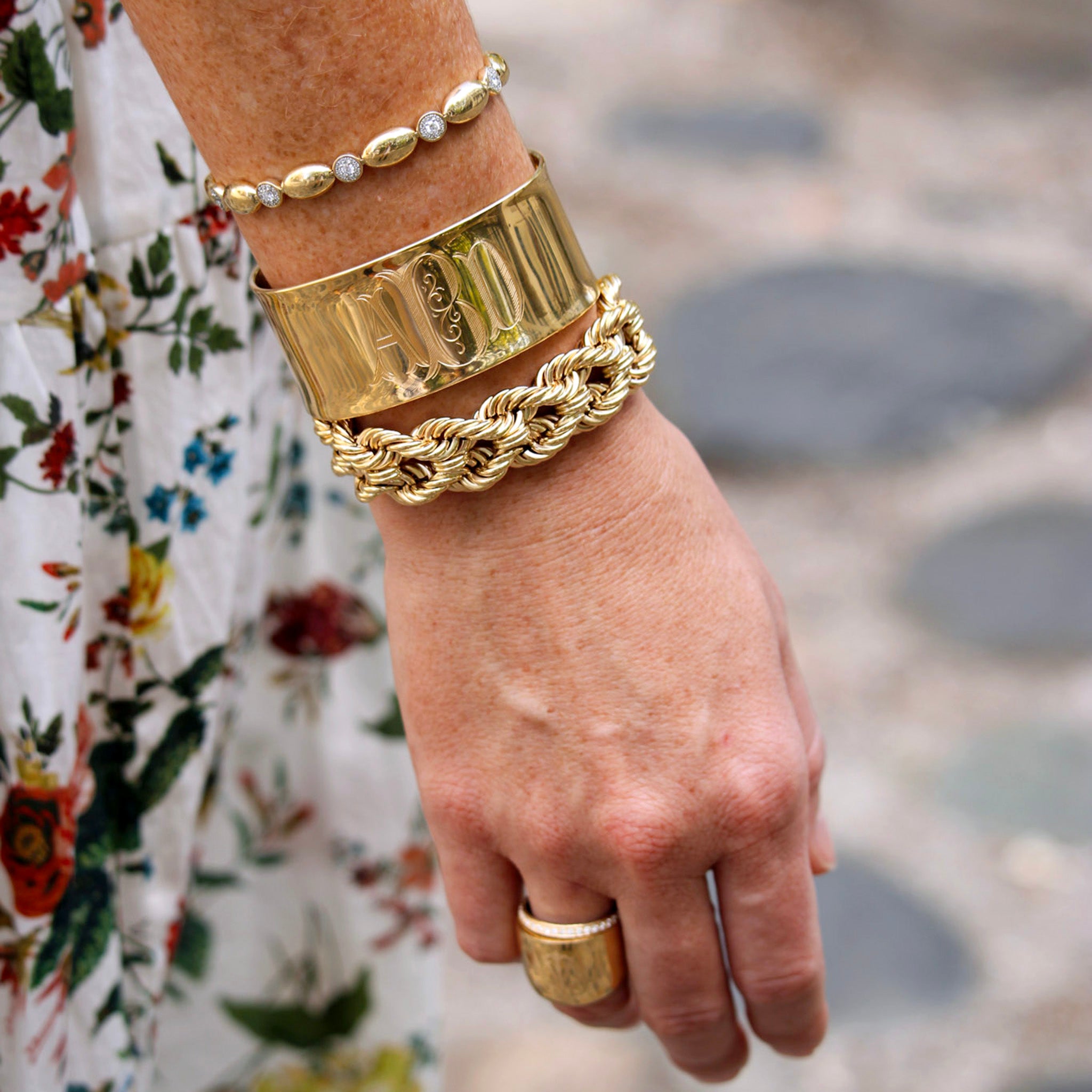 The Mary Pavé Diamond Station Line Bracelet, 14K Gold Extra Wide Cuff Bangle, The Club Bracelet