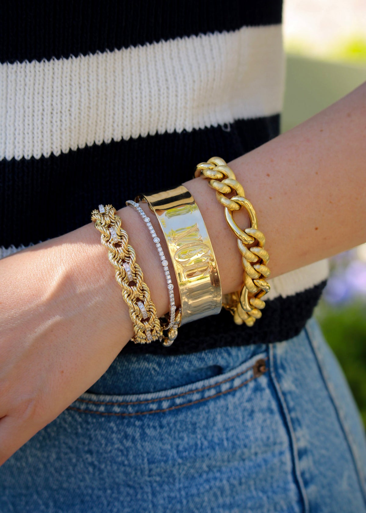 The Petite Club Bracelet with Diamonds, 1ctw Diamond Bezel Station 14K White Gold Flexible Bangle, 14K Gold Wide Cuff Bangle, The Mini Mariana Bracelet