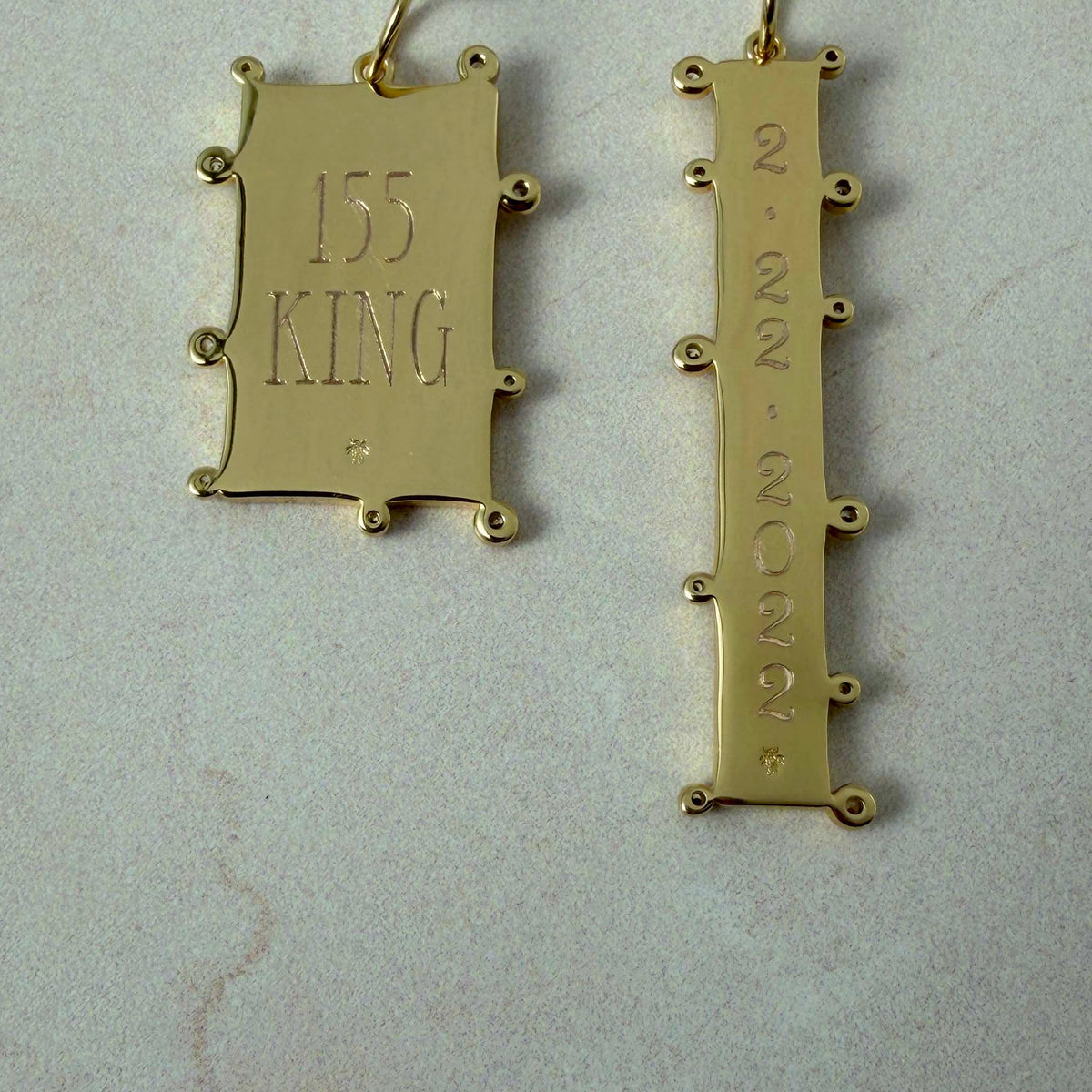 Goldbug Collection Sprinkle Tag Charms with machine engraving with machine engraving on the back