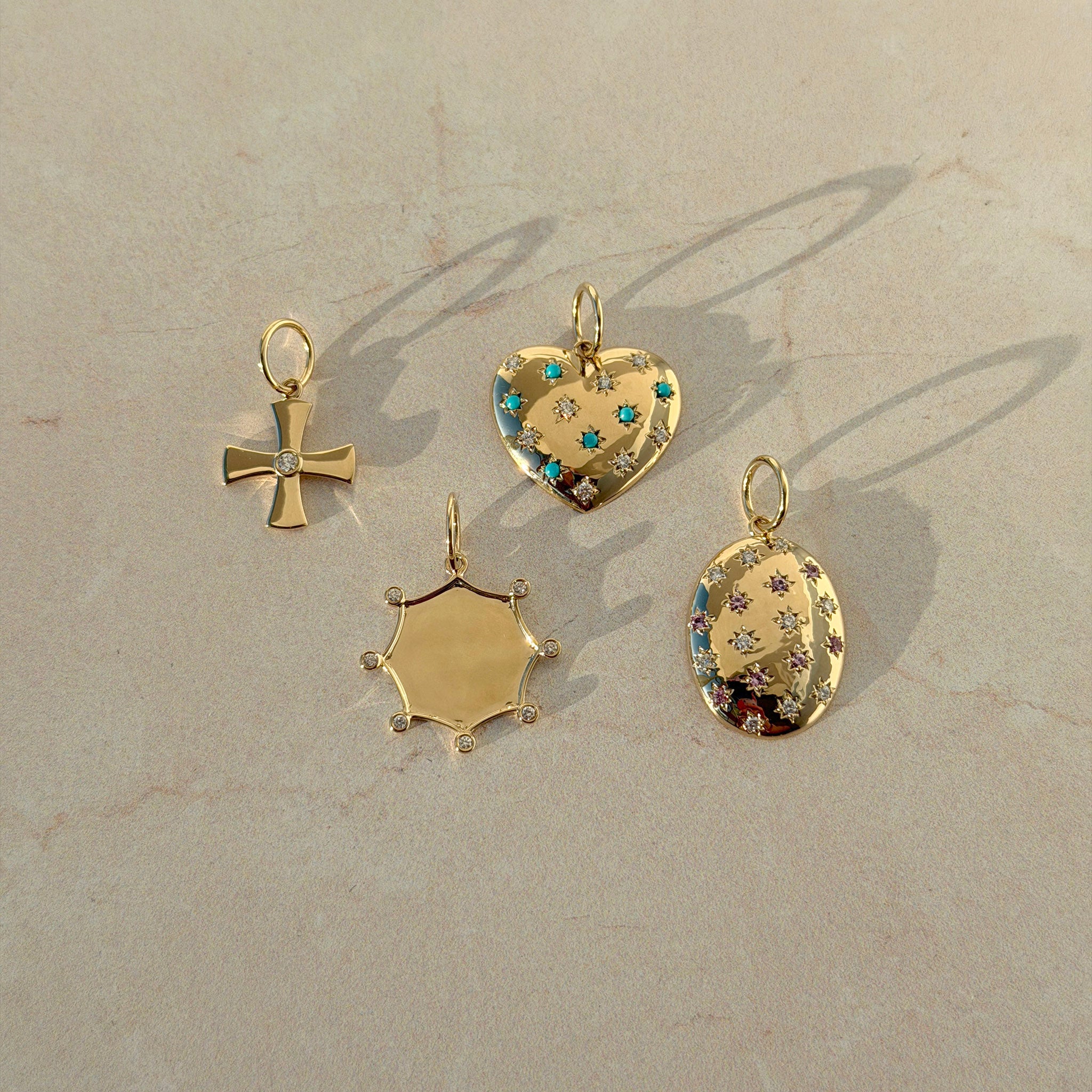 Diamond 14K Yellow Gold Birthstone Cross Pendant, Turquoise & Diamond 14K Yellow Gold Heart Pendant, Diamond 14K Yellow Gold Pendant, Pink Sapphire & Diamond 14K Yellow Gold Oval Pendant