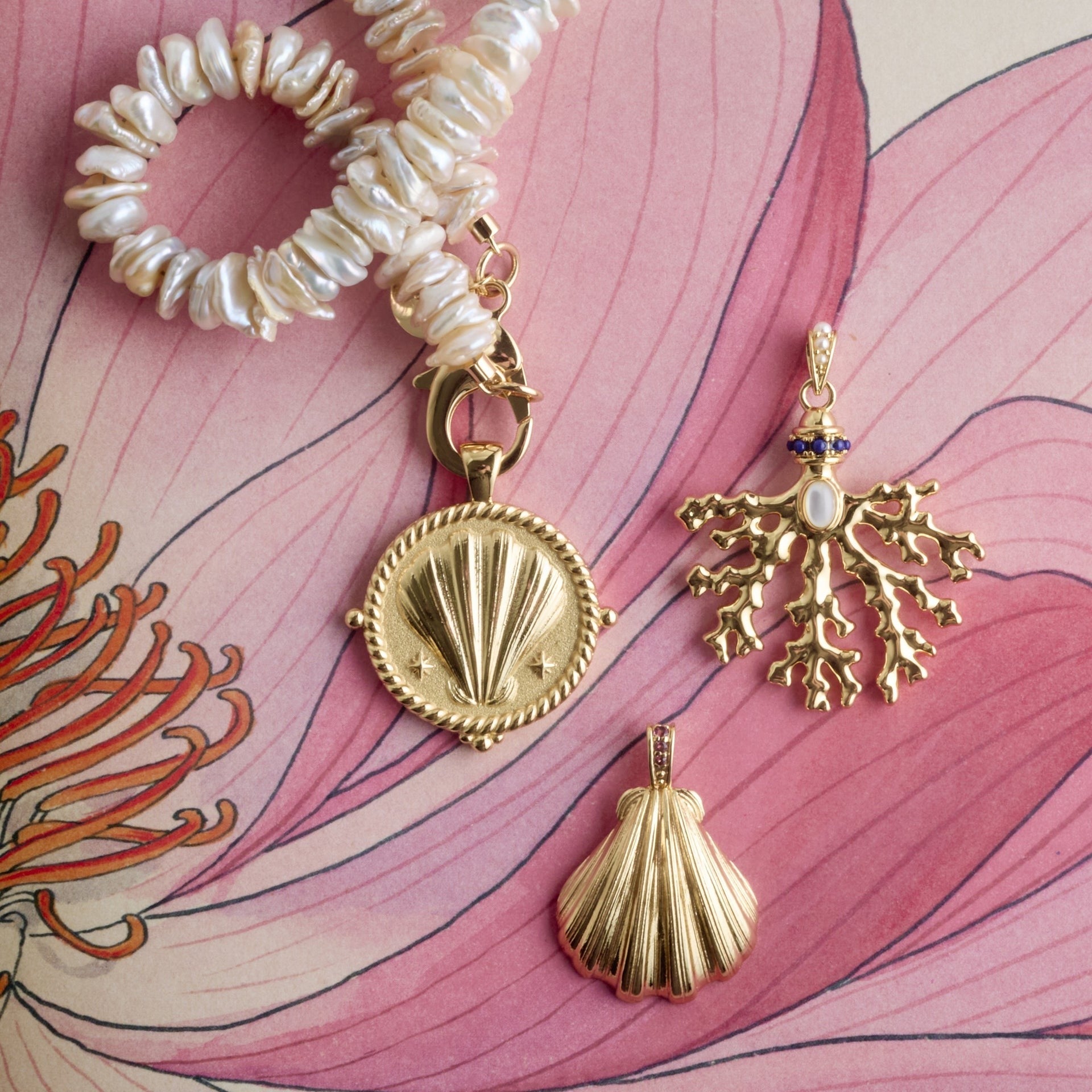 Jane Win STRONG Embellished Coral Pendant Necklace