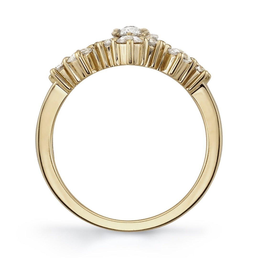 Single Stone Brooke Band features Old European cut diamonds and rose-cut diamonds prong-set in a handcrafted 18K yellow gold curved band.