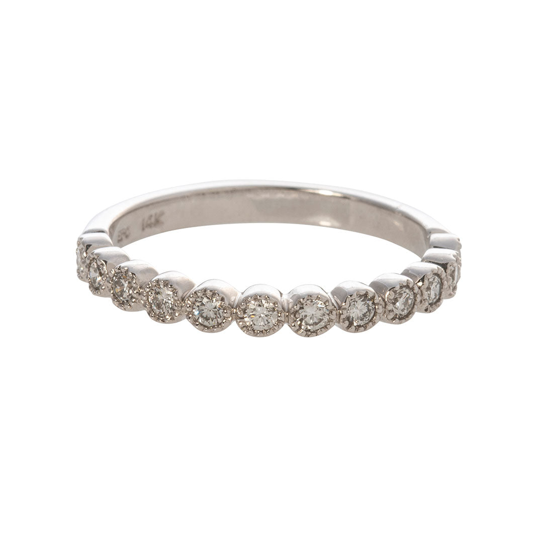 Diamond Bezel Milgrain 14K White Gold Halfway Band