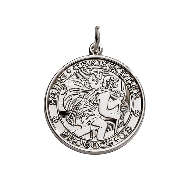 Engraved Silver St Christopher Medal And Chain Brushed Silver