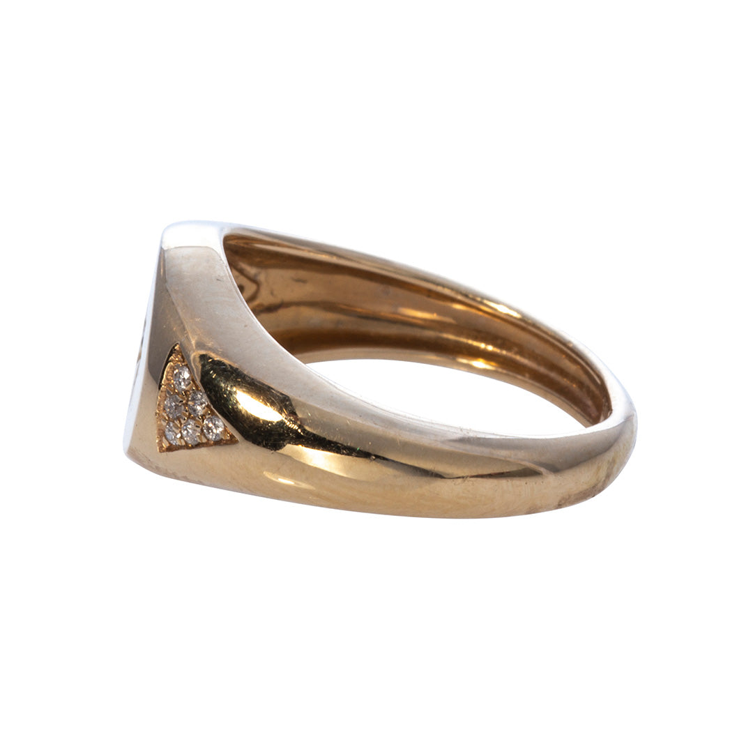 Diamond Starburst 14K Yellow Gold Signet Ring
