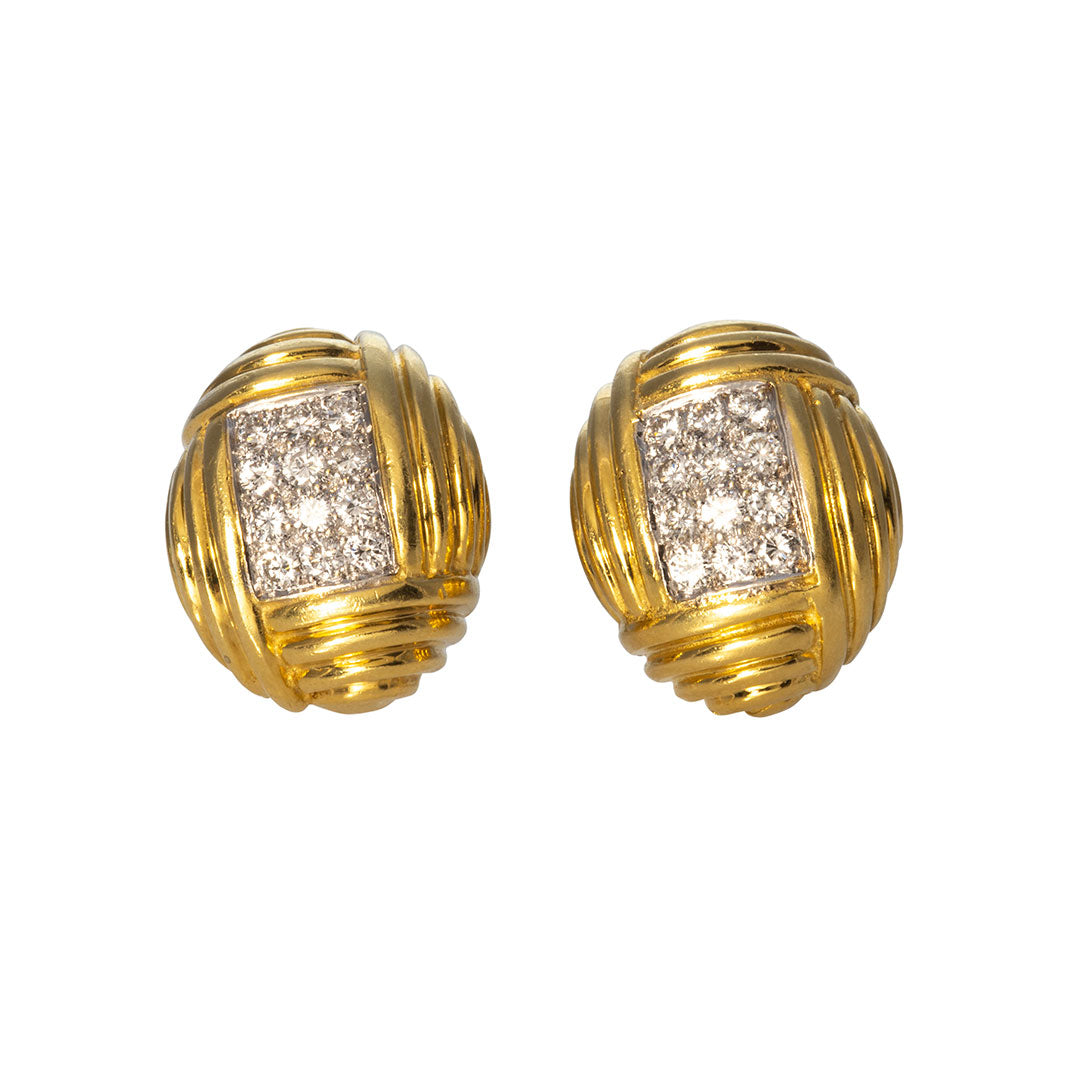 Estate Diamond 14K Yellow Gold Clip On Earrings