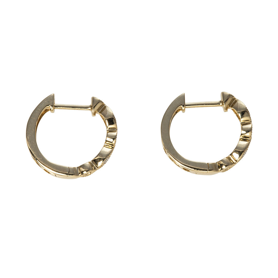 Diamond Milgrain 14K Yellow Gold Huggie Hoop Earrings