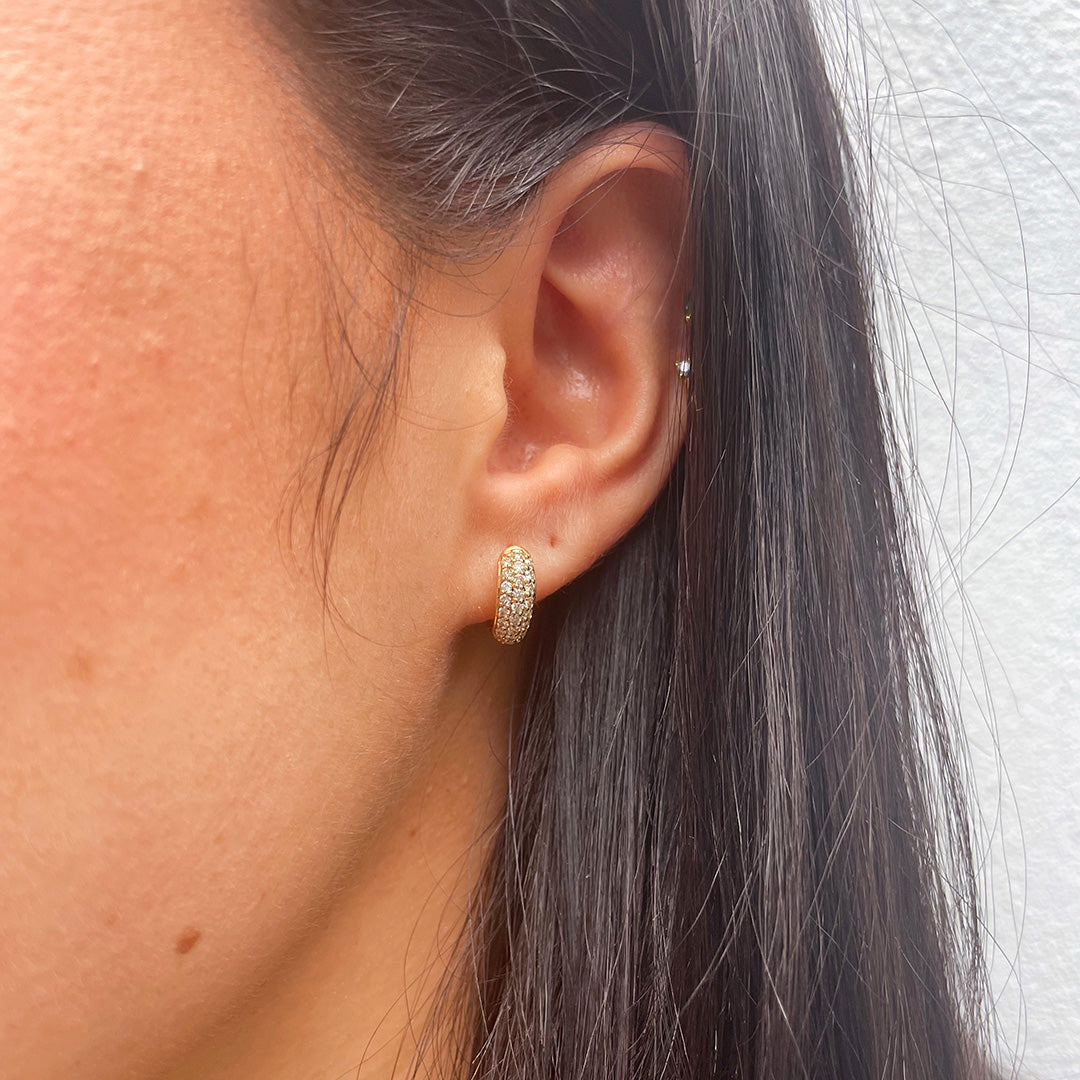 Diamond Pavé 14K Yellow Gold Huggie Hoop Earrings