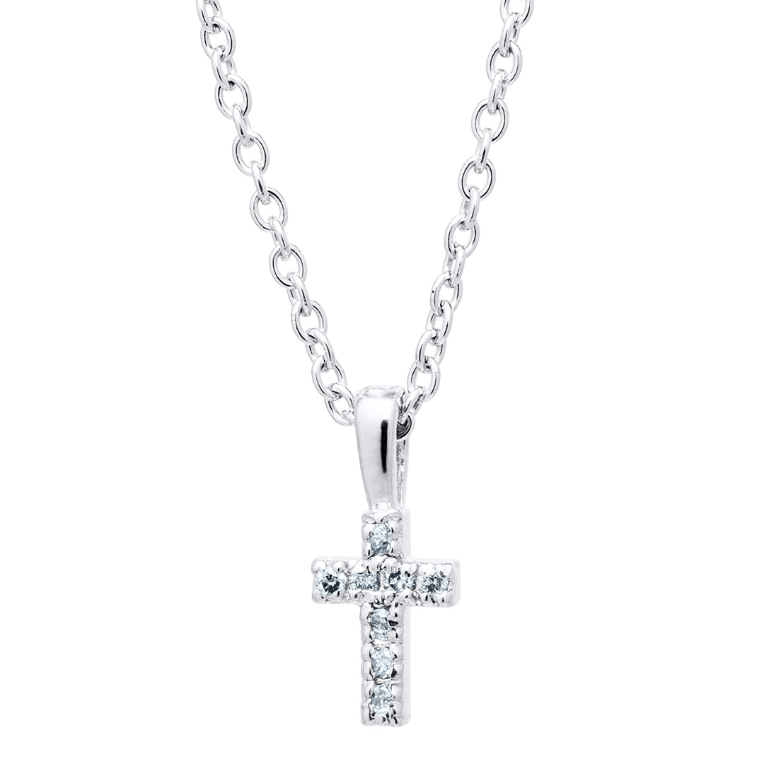 Child Sterling Silver Diamond Cross Pendant Necklace