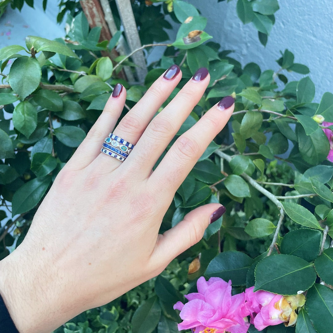 Sapphire & Diamond Channel Set 14K Gold Halfway Band