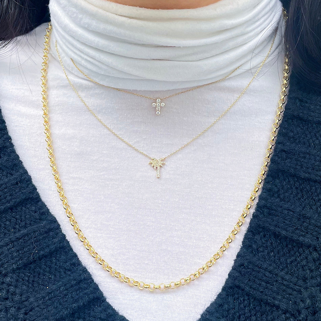 Diamond Pavé Petite Palm Tree 14K Gold Pendant Necklace