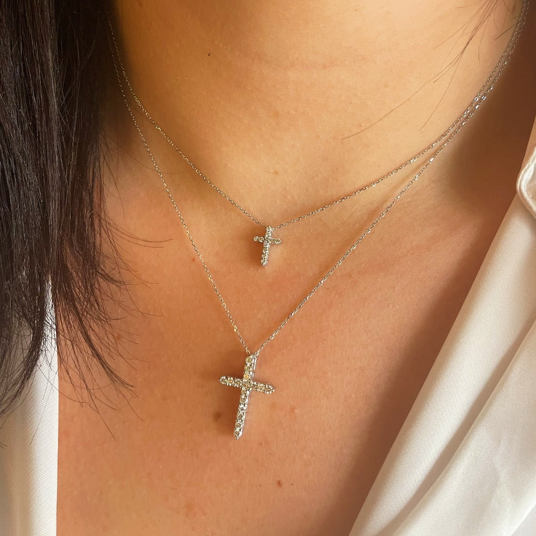 Diamond Cross 14K White Gold Pendant Necklace