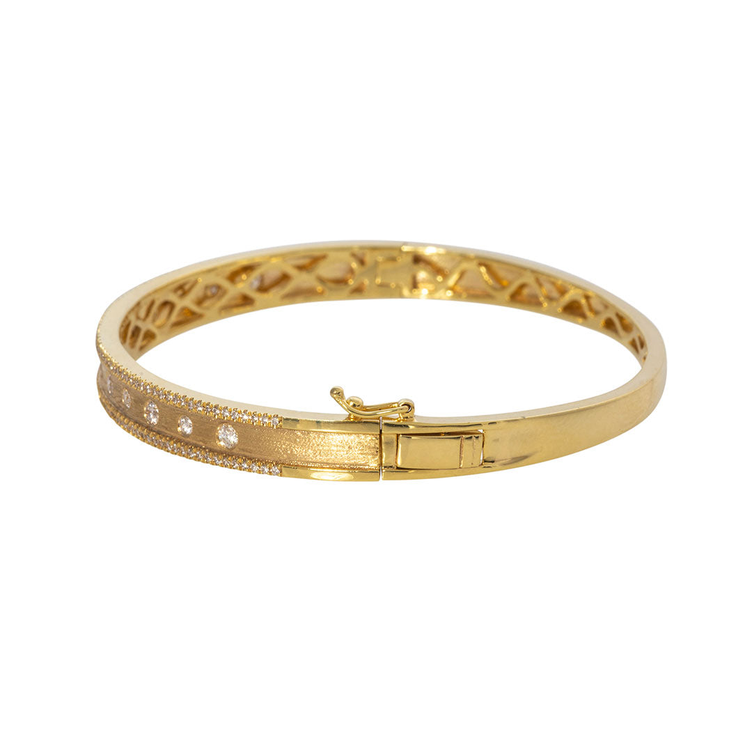Diamond Satin Finish Halfway 14K Yellow Gold Bangle
