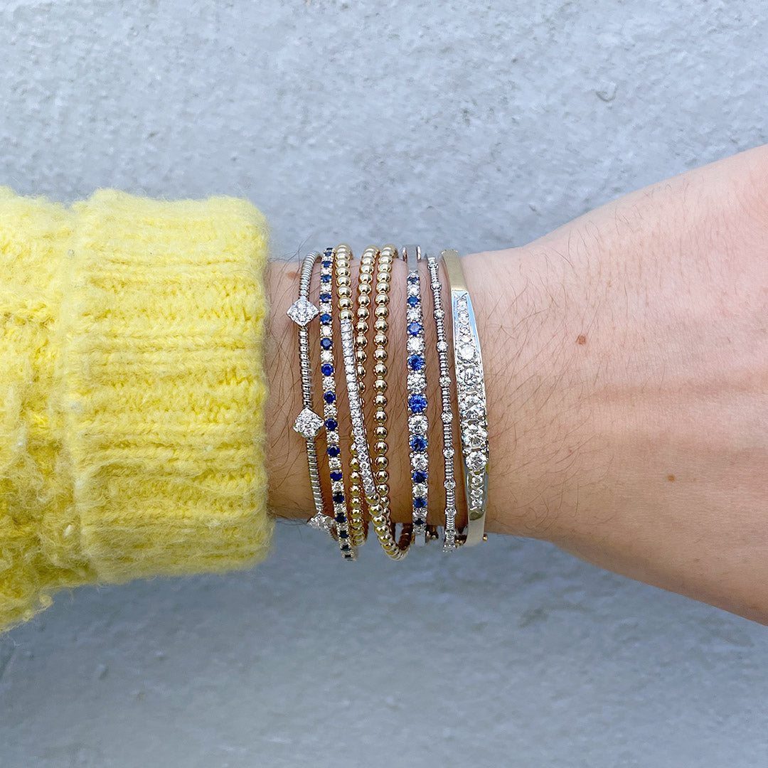 Diamond 3 Station 18K White Gold Flexible Cuff Bangle