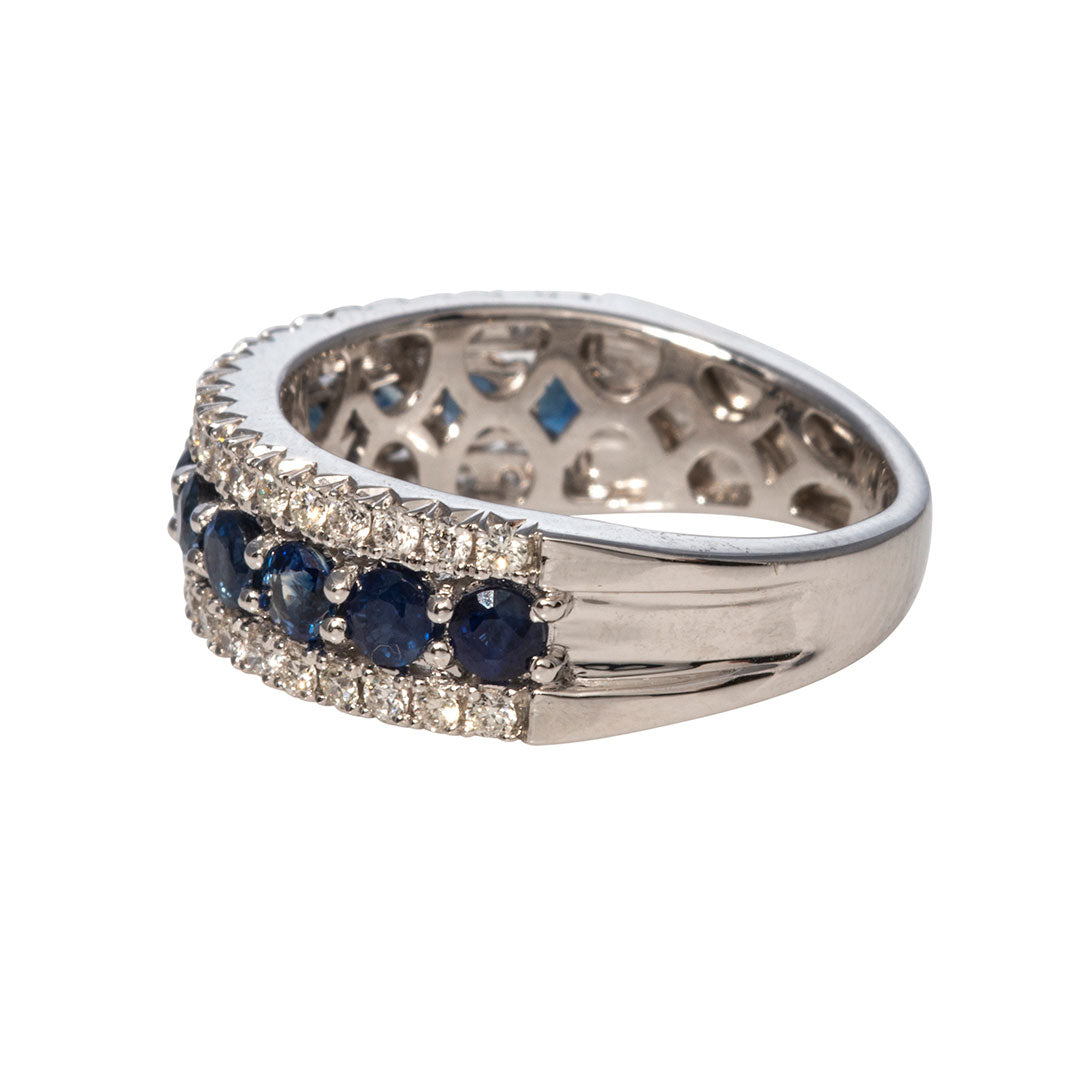 Sapphire & Diamond 14K White Gold Anniversary Ring