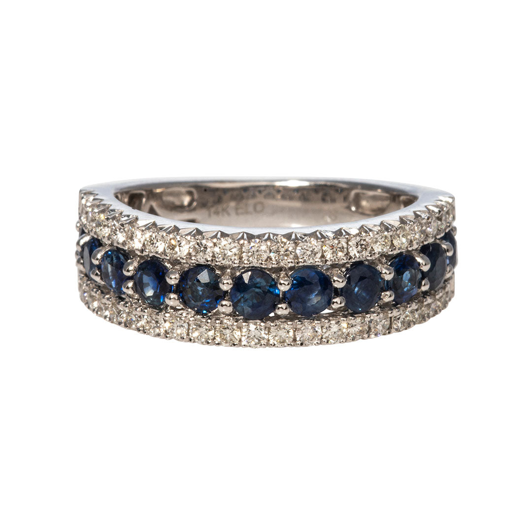 Sapphire & Diamond 14K White Gold Anniversary Ring