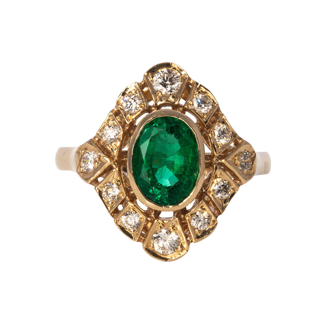 1ct Oval Emerald & Diamond 14K Yellow Gold Ring