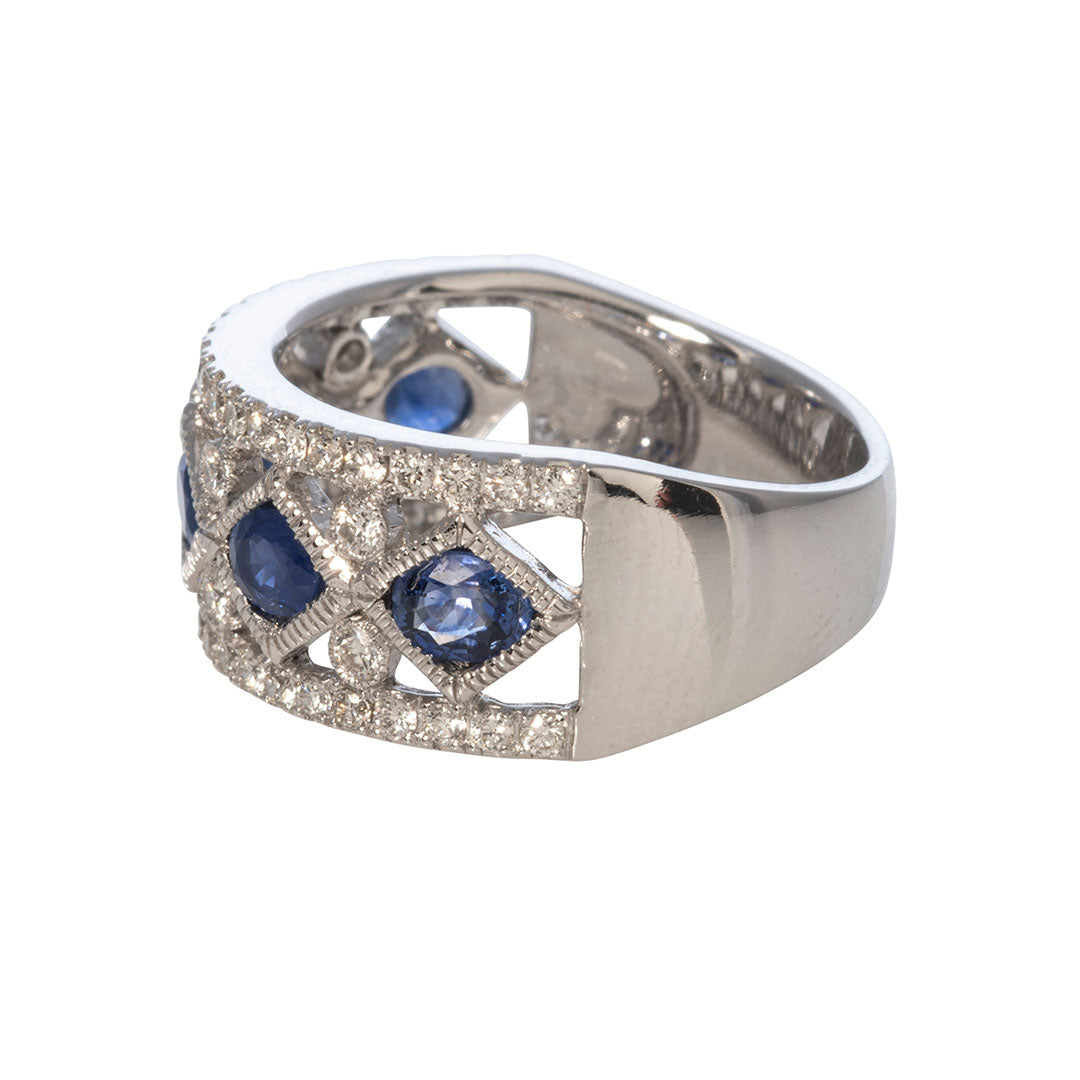 Five Stone Oval Sapphire & Diamond 14K White Gold Ring