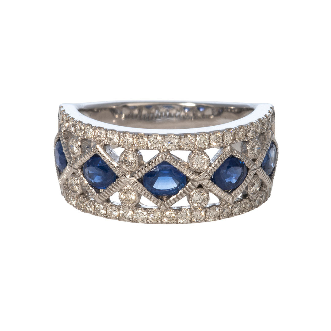 Five Stone Oval Sapphire & Diamond 14K White Gold Ring