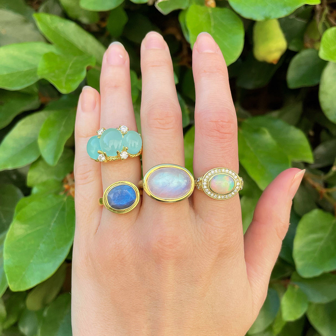 Oval Cabochon Opal & Diamond 14K Yellow Gold Ring