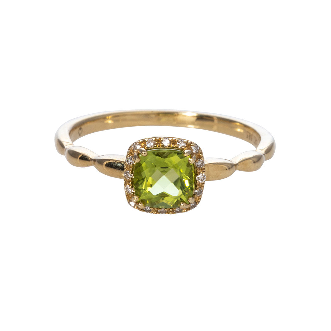 Cushion Peridot & Diamond 14K Yellow Gold Ring