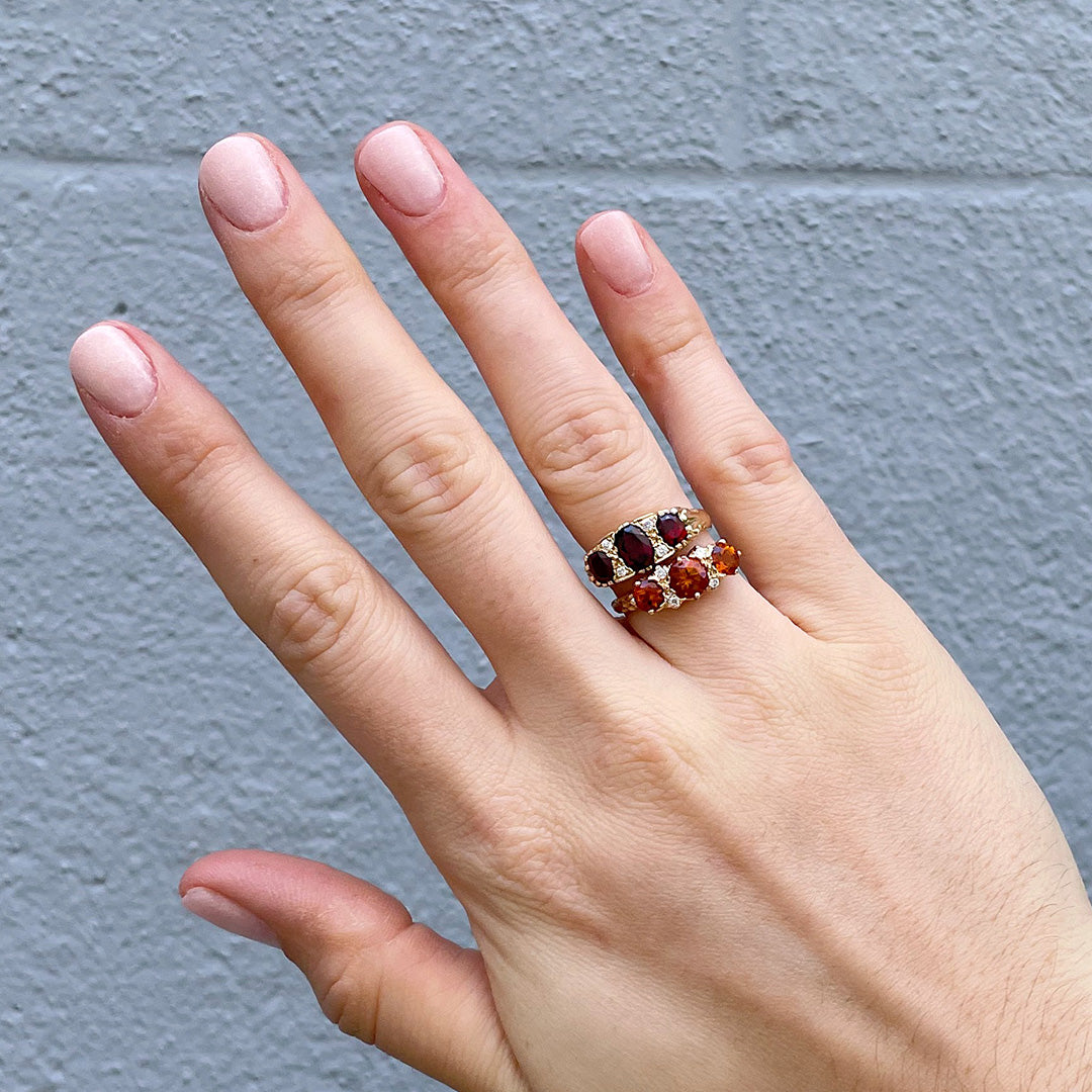 Three Stone Round Citrine & Diamond 14K Yellow Gold Ring