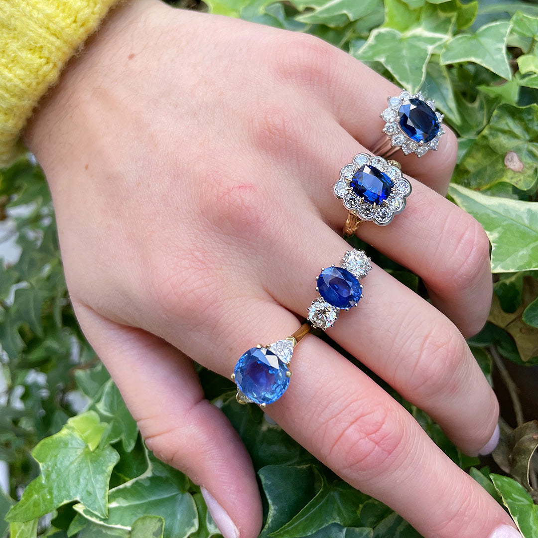 Victorian Style 3ct Sapphire & Diamond Three Stone Ring