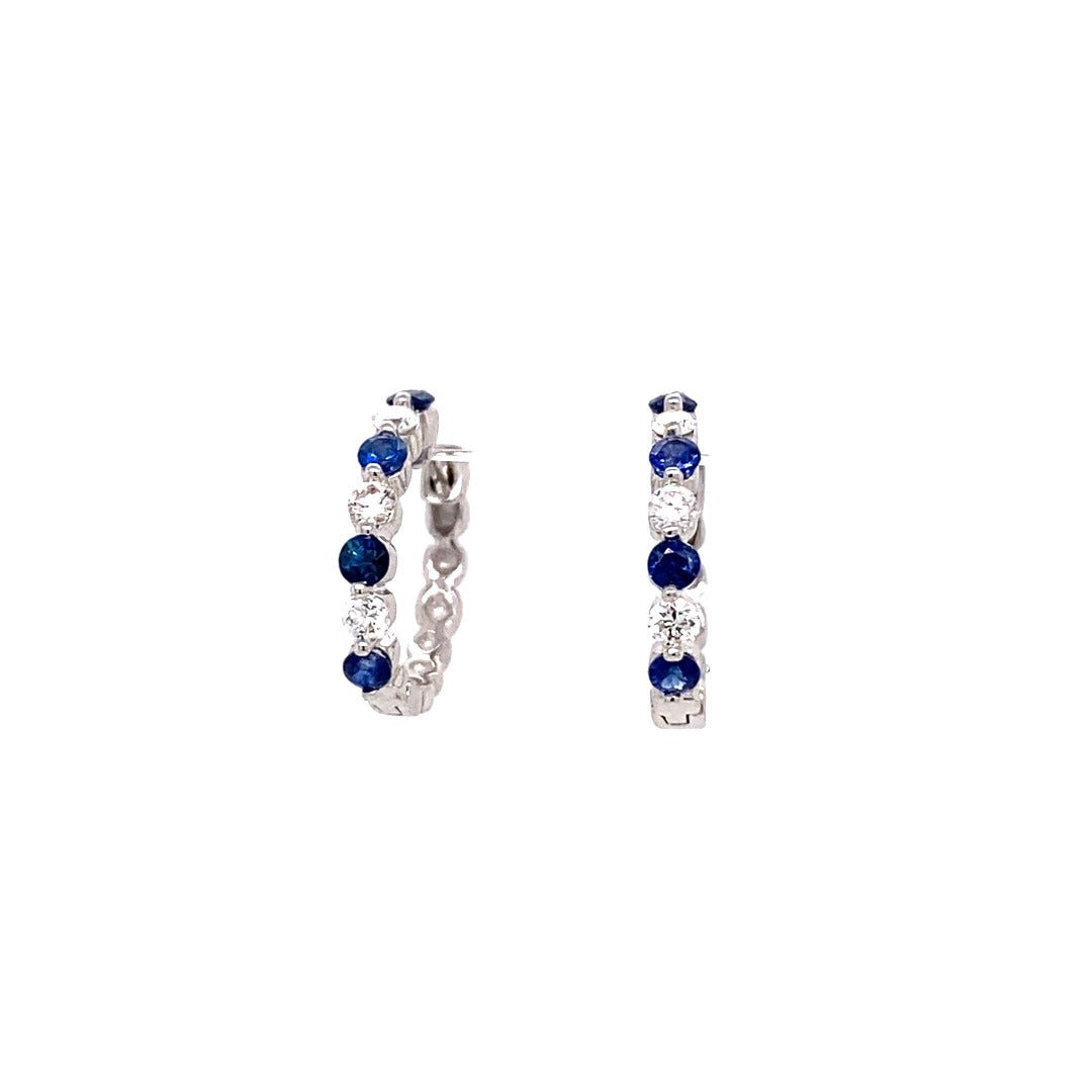 Sapphire & Diamond 14K White Gold Huggie Hoop Earrings