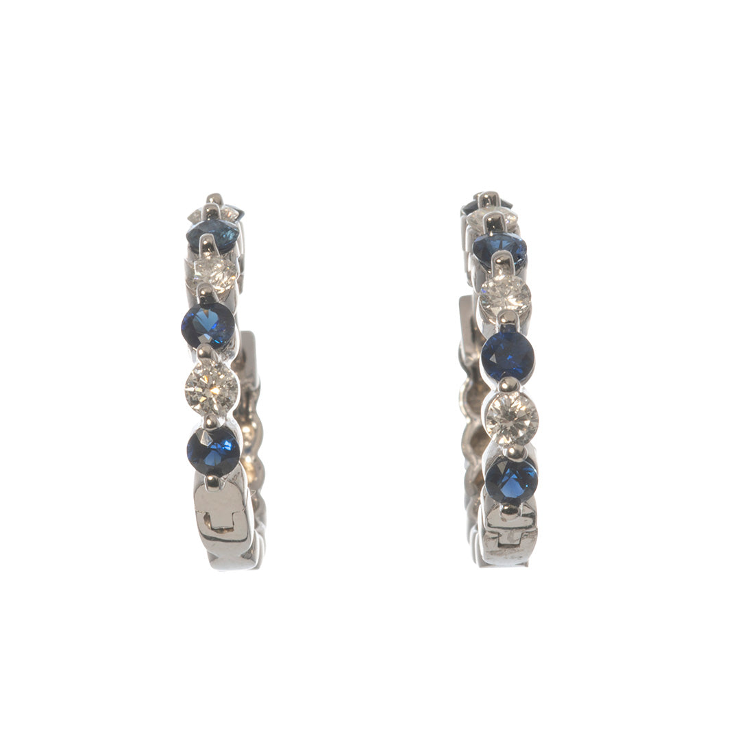 Sapphire and Diamond 14K White Gold Hoop Earrings