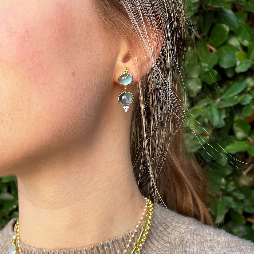 Mazza Blue Topaz Double Drop 14K Yellow Gold Earrings