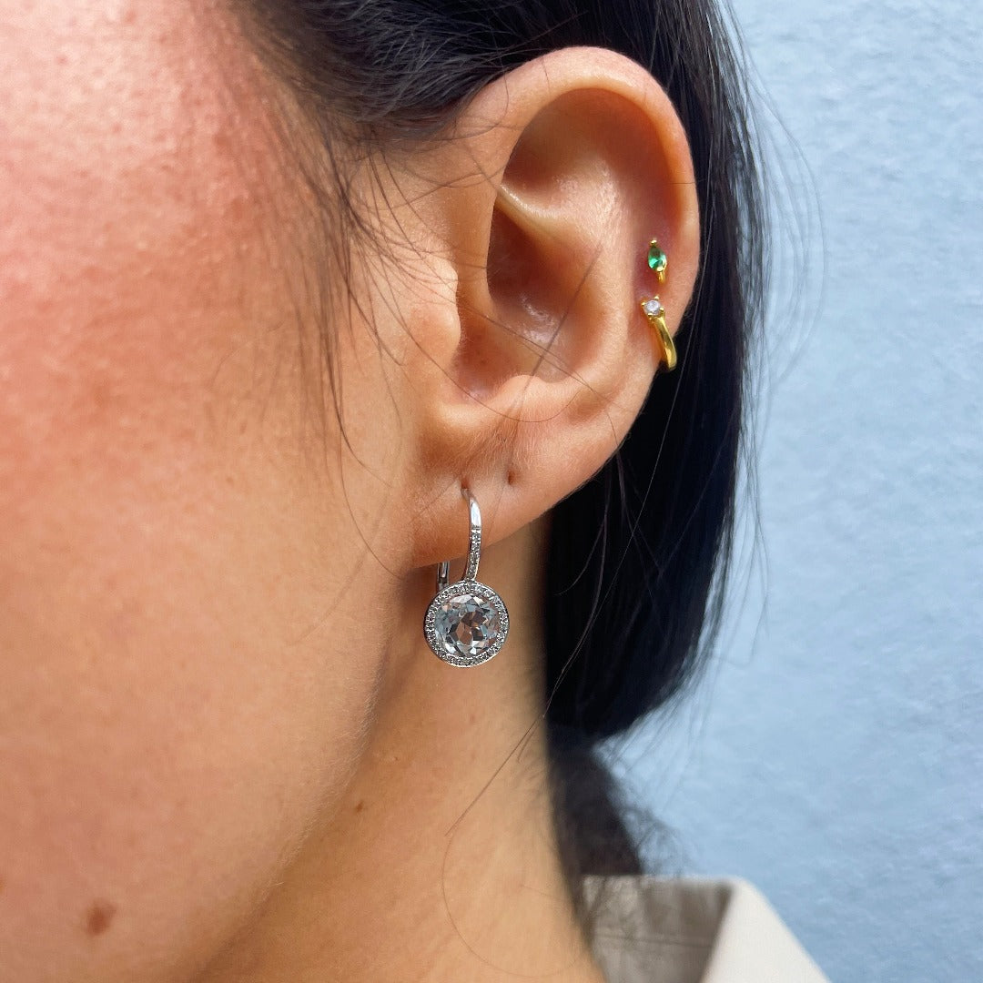 White Topaz & Diamond 14K White Gold Martini Leverback Earrings