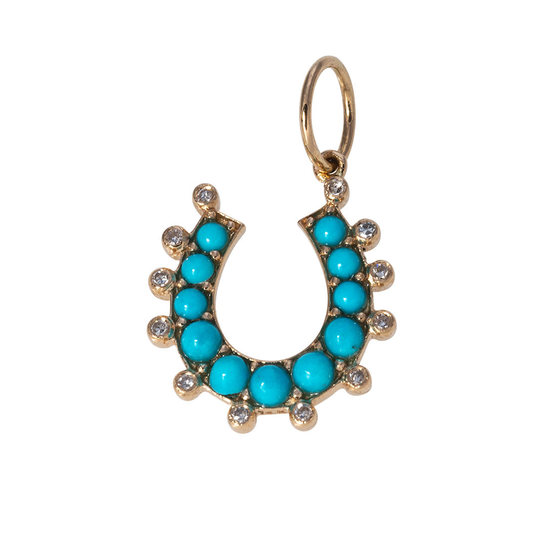 Turquoise & Diamond 14K Yellow Gold Horseshoe Pendant
